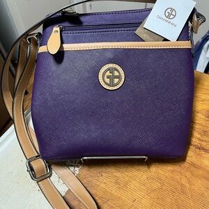 Giani Bernini Saffiano Crossbody Bag - Dark Purple with Tan faux leather